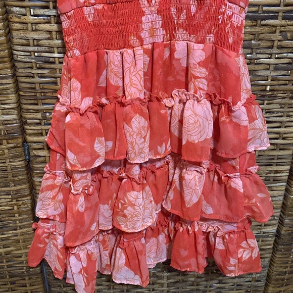 EUC 1. State Orange Floral Smocked Ruffle Tiered Mini Dress XS - Picture 3 of 6